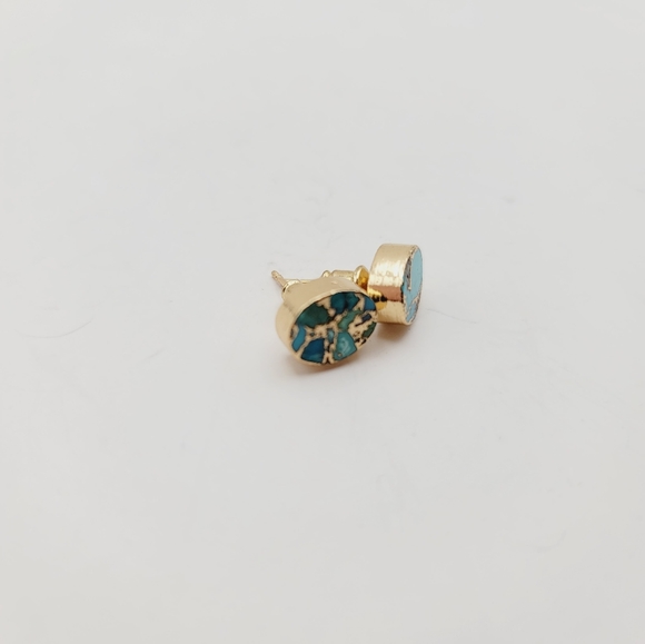 Gold Foil and Turquoise Stud Earrings - Picture 3 of 3